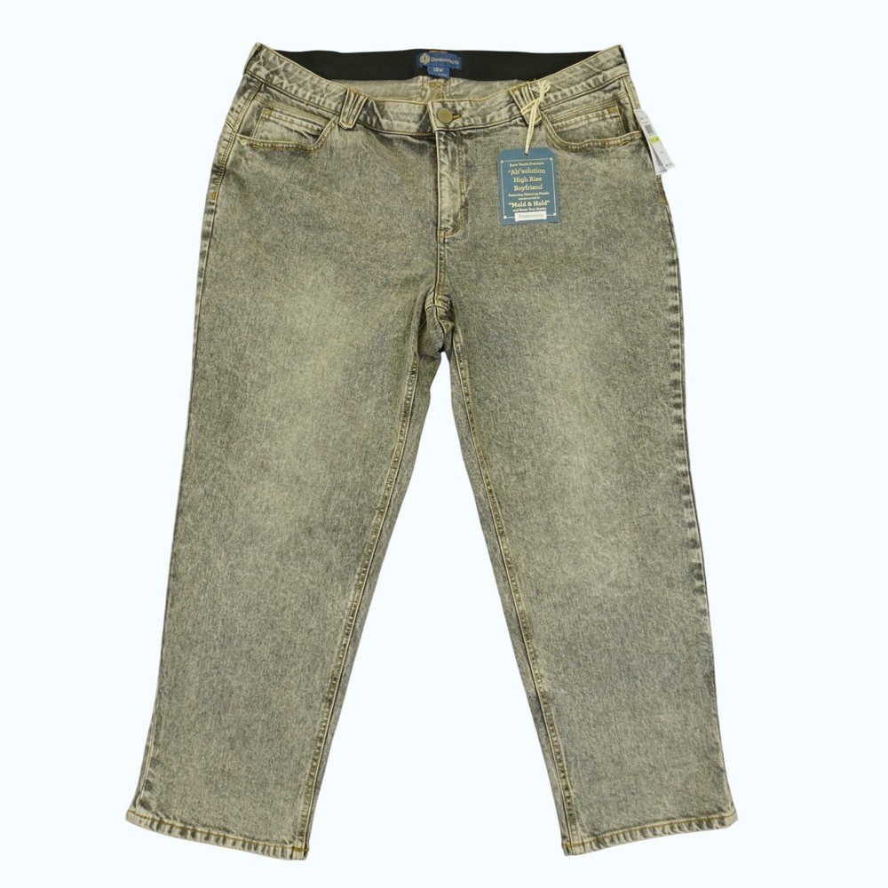 Democracy Jeans Women 18W Gray Ab Solution High Rise Boyfriend Acid Wash Denim